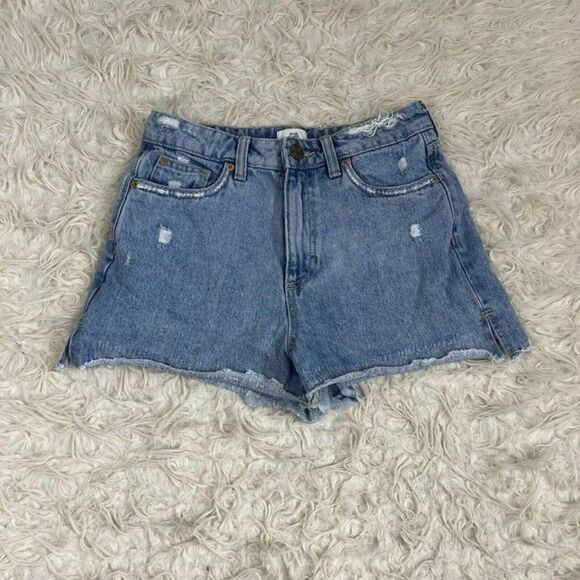 River Island Womens Raw Hem Distressed Denim Short Shorts Light Blue Size US 8 - Picture 1 of 9